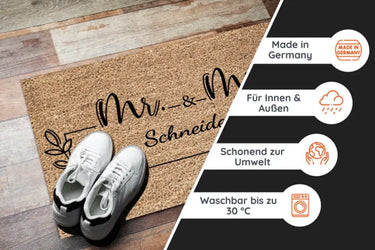Mr&Mrs Personalisierte Fußmatte zur Hochzeit - Für Ehepaare, Braut & Bräutigam - 04